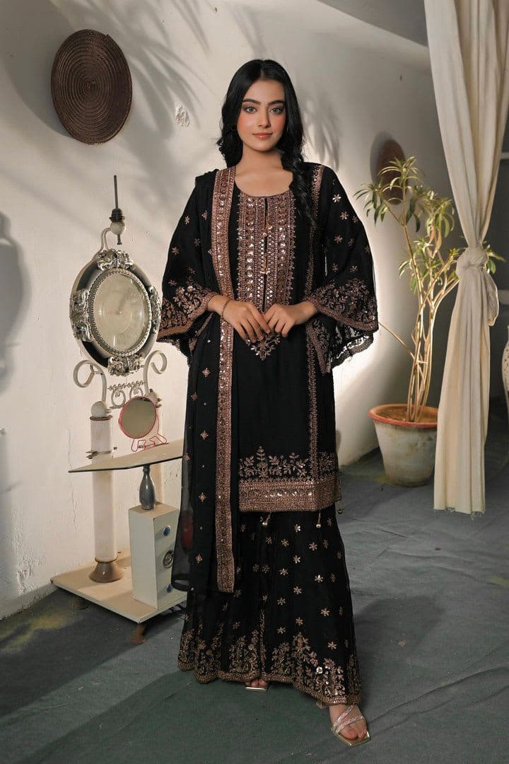 Noir Zari Embroidered Sharara Set
