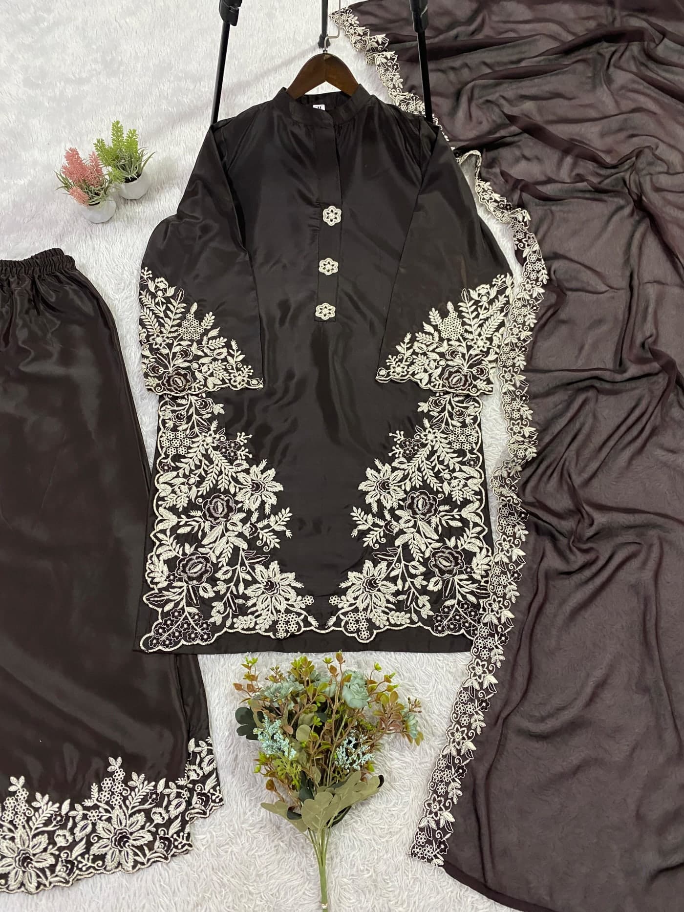 Embroidered Crape Silk Sharara Set