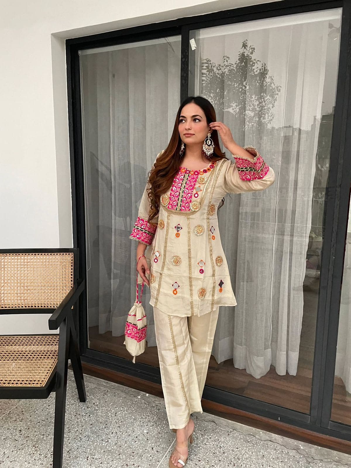 Mirror Embroidered Co-Ord Set with Plazzo ✨